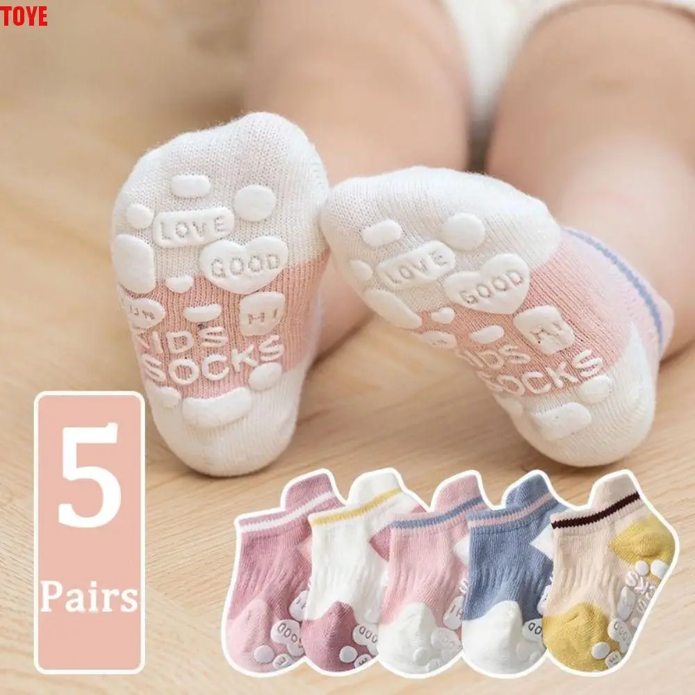 

5Pairs Ins Style Cotton Baby Floor Socks Letter Short Tube Kids Ankle Sock Hosiery Breathable Toddle Walking Socks Gift