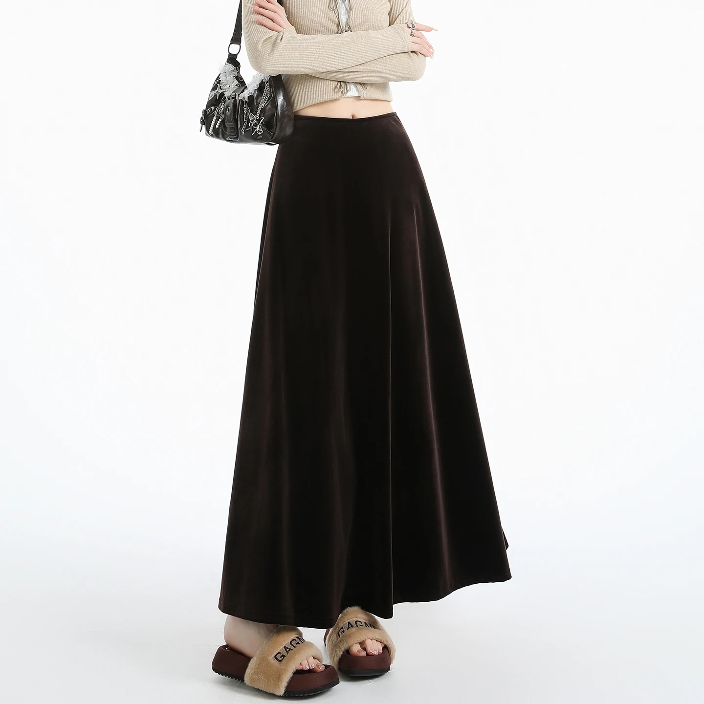 

Женская юбка-миди с высокой талией, юбка-зонтик, длинная юбка трапециевидной формы, большие качели, повседневная осенне-зимняя новинка