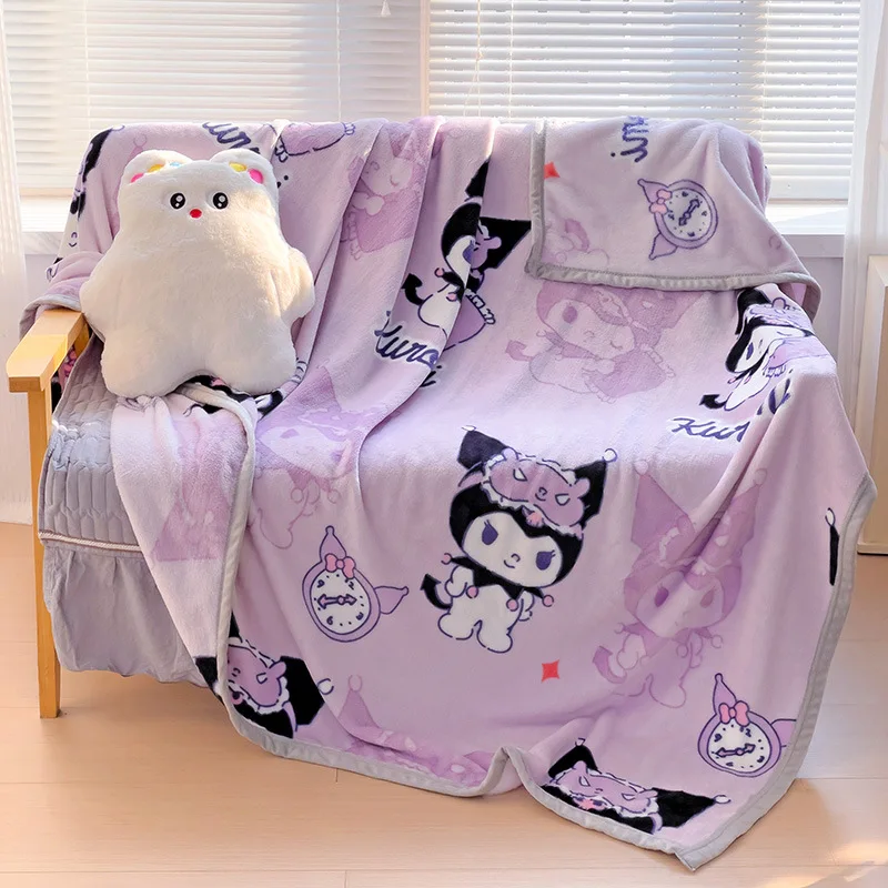 

Sanrio Hello Kitty Milk Velvet Double Sided Blanket Cartoon Kuromi Coral Velvet Blanket Disney Children's Napping Cover Quilt
