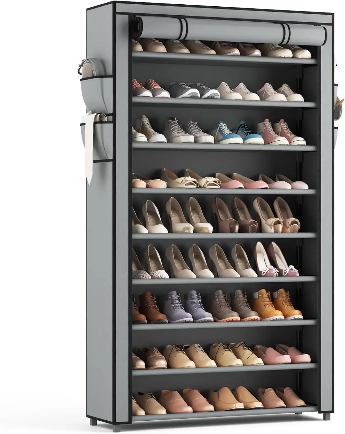 

Shoe Rack with Covers 10 Tier Tall Shoe Rack Organizer Large Capacity Shoe Shelf Storage 40Pairs Space Saving Free Standing Grey