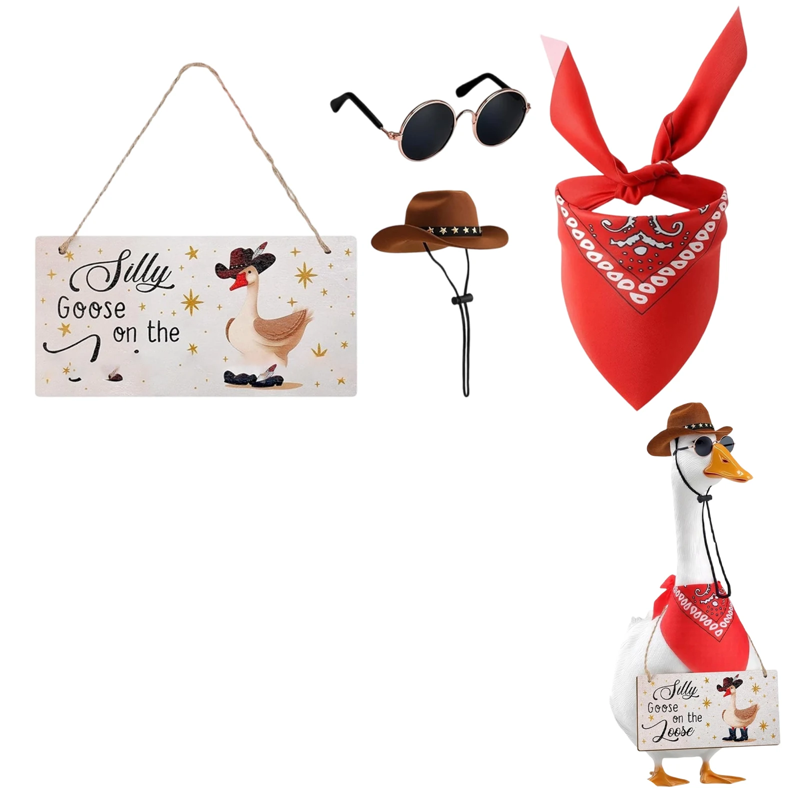 1 Set Cowboy Hat Bandana Sunglasses Costume For Lawn Goose Statue Funny Porch Garden Decoration Theme Outdoor Accessories
