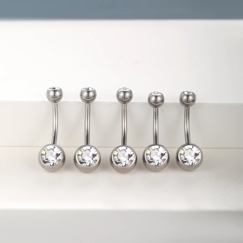 1PC G23 Titanium 14G Gold Color Belly Button Rings Navel Nombril Piercing CZ Gem 6/8/10/12mm Bar Belly Piercing Sexy Jewelry