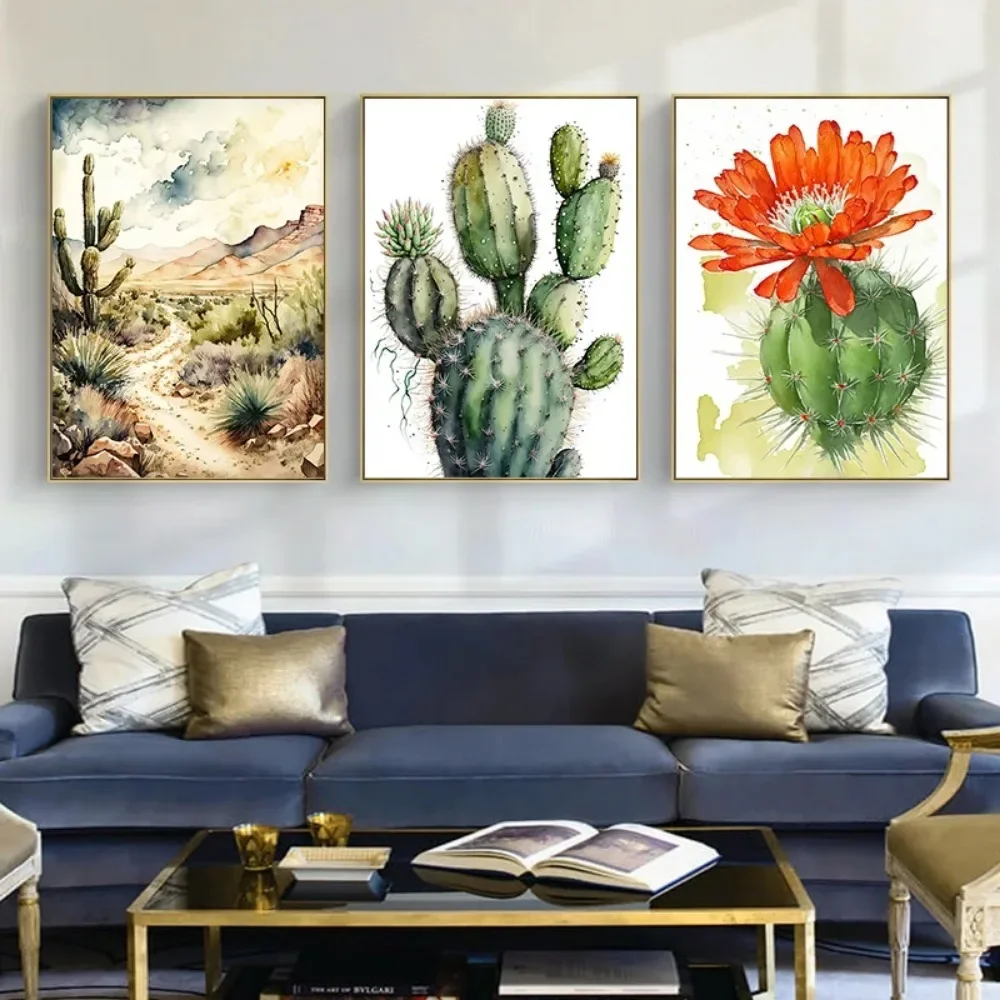 Desert Plants Cactus Canvas Poster Wild Landscape Wall Art Pictures for Living Room Bedroom Bar Club Modern Home Decor Gift