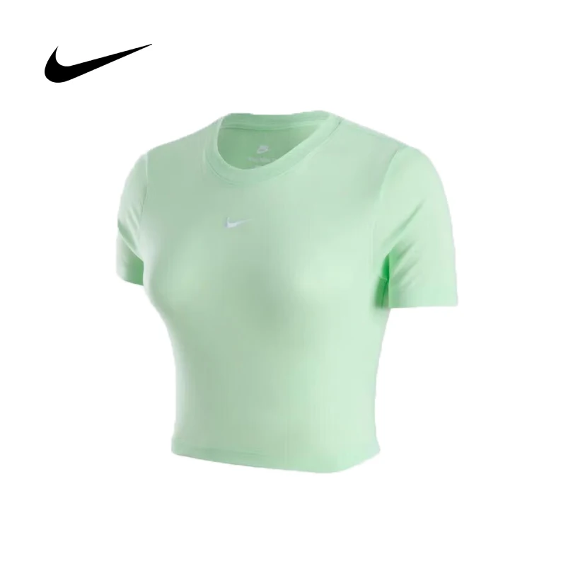 

Женская летняя укороченная футболка Nike Slim Fit с круглым вырезом, дышащая, с мини-логотипом Swoosh FB2874-376