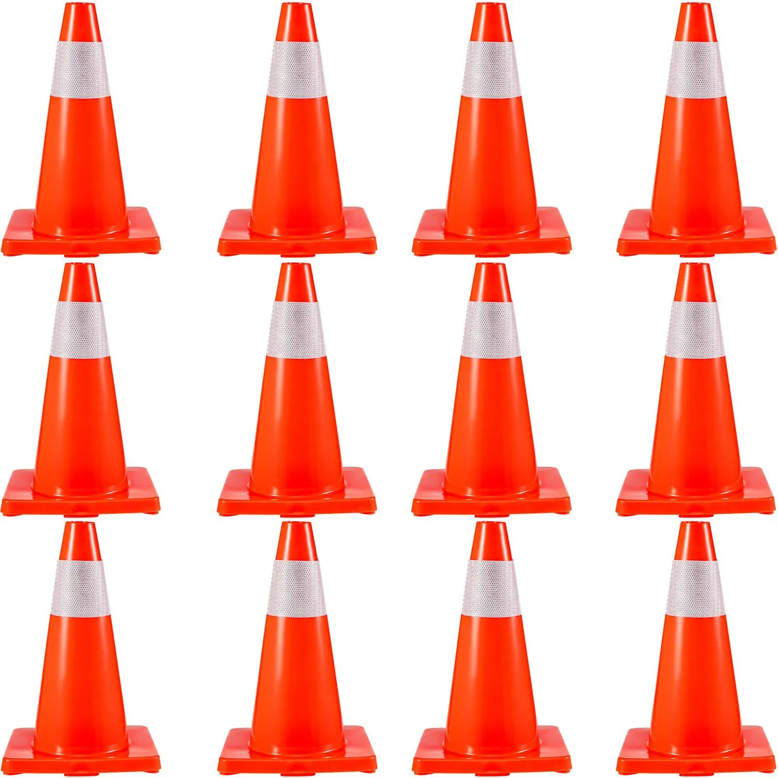 

VEVOR 12Pack 18 Inch Orange Traffic Cones with Reflective Collars PVC Base Safety Road Parking Cones