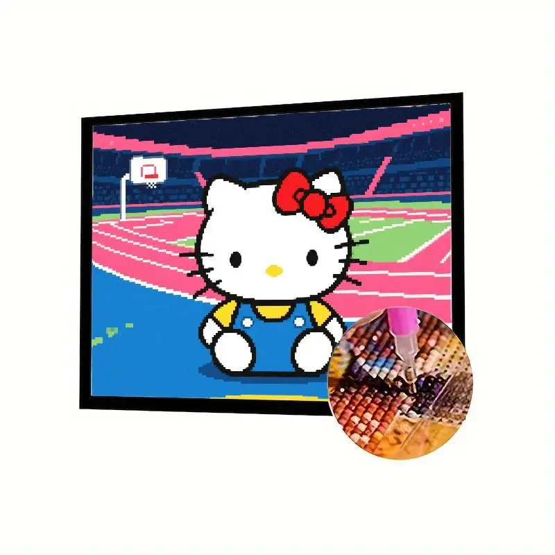 

1 шт. Hello Kitty Pixel Art Sports Theme 5D DIY Набор алмазной живописи - Полная дрель мультфильм Hello Kitty в комбинезоне на спортивном трасе