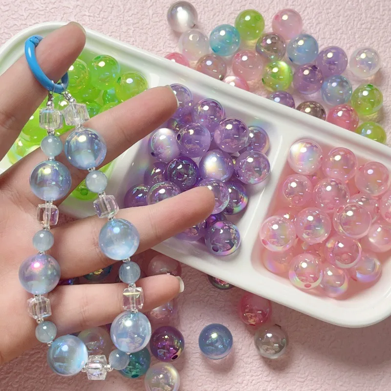 100PCS 16MM Quality UV-plated Jelly Cat's Eye Acrylic Beads DIY Materials For Beaded Pen Mobile Phone Chains Jewelry Accessories