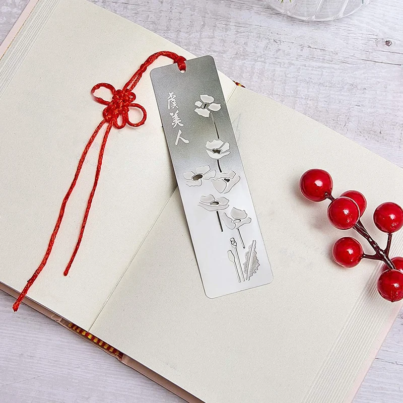 8 Pcs Hollow Metal Bookmarks With Red Knot Theme Series Bookmarks Set For Reading Book,4.5 X 1.25 Inch