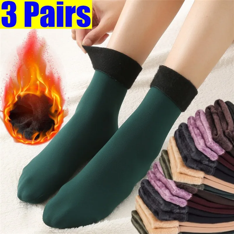 

Women Winter Warm Socks Solid Color Thicken Wool Cashmere Snow Socks Seamless Soft Velvet Thermal Sleep Solid Color Floor Sock