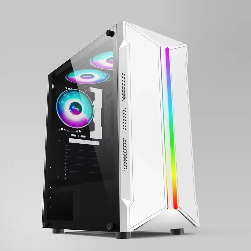 

Desktop computer case ATX side transparent glass RGB panel white office and business MATX game console case
