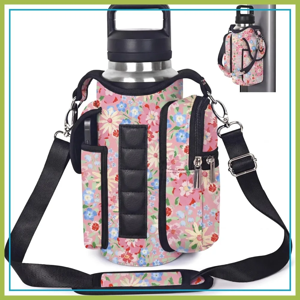 

Magnetic Gym Bag for Women Men, Neoprene Water Bottle Carrier with Strap Fits 18-40oz, Crossbody Bag with Pockets