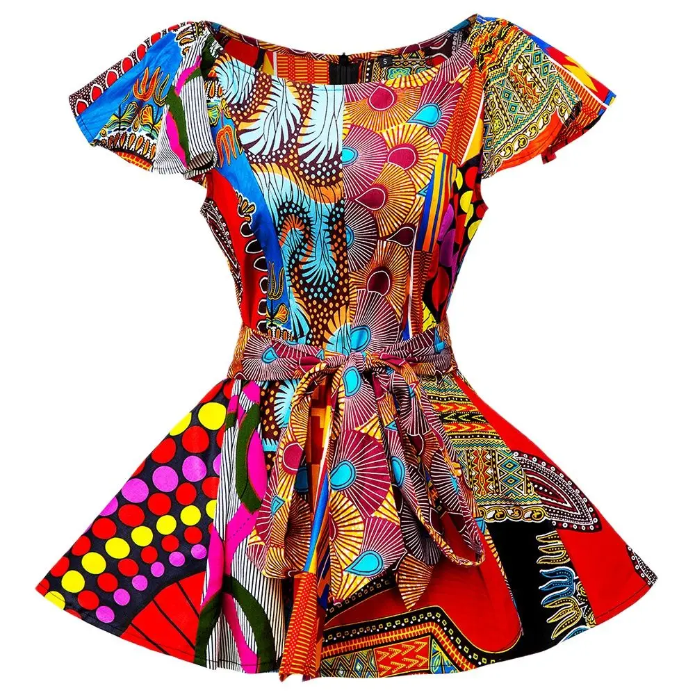 Summer African Clothes Ruffle Sleeveless Sexy Short Women's Tops Dashiki Print Bazin Africaine Ladies Clothing