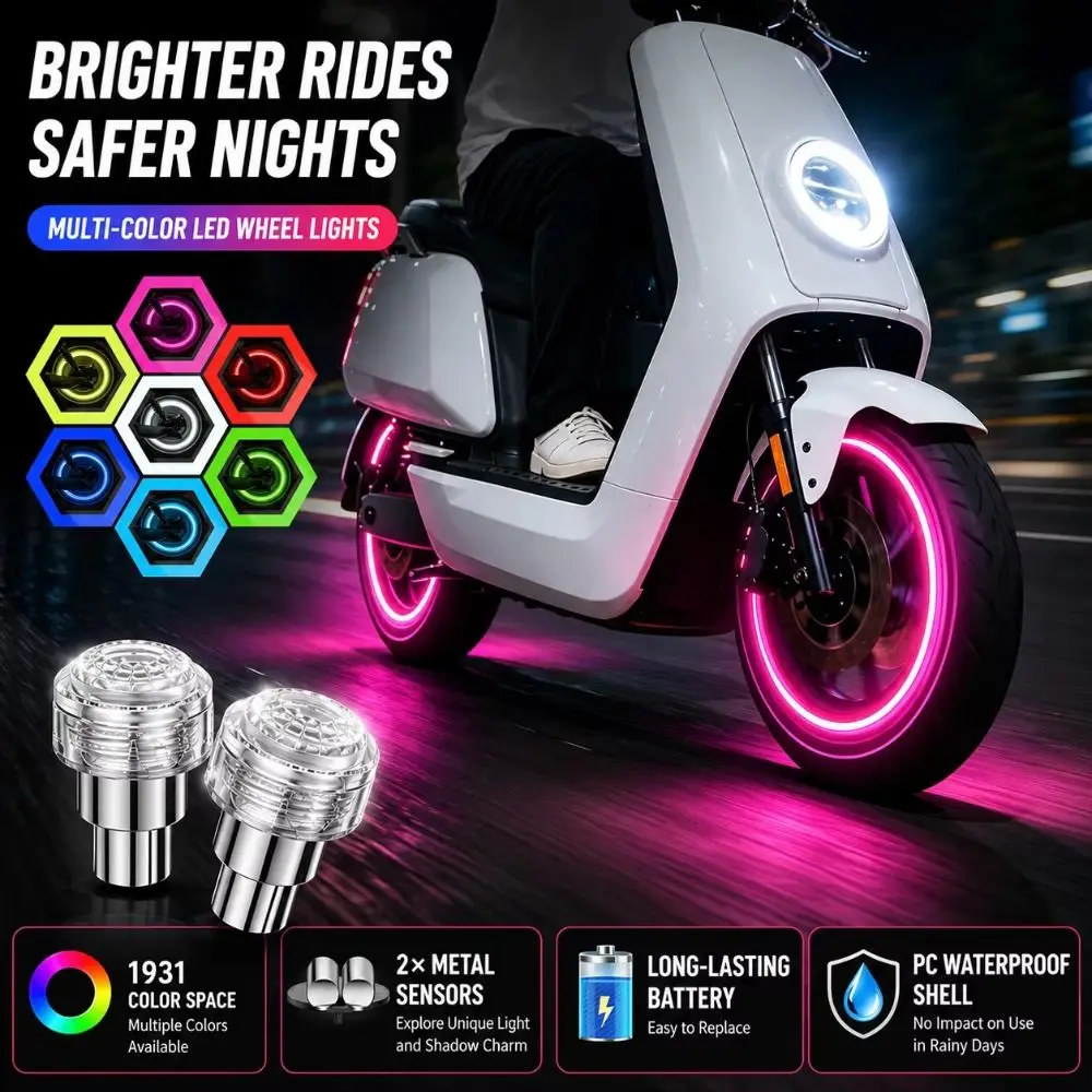 2Pcs Waterproof Tire Valve Caps Light Motion Sensor LED Flashing Wheel Decorative Lights Easy Installation Colorful Dynamic