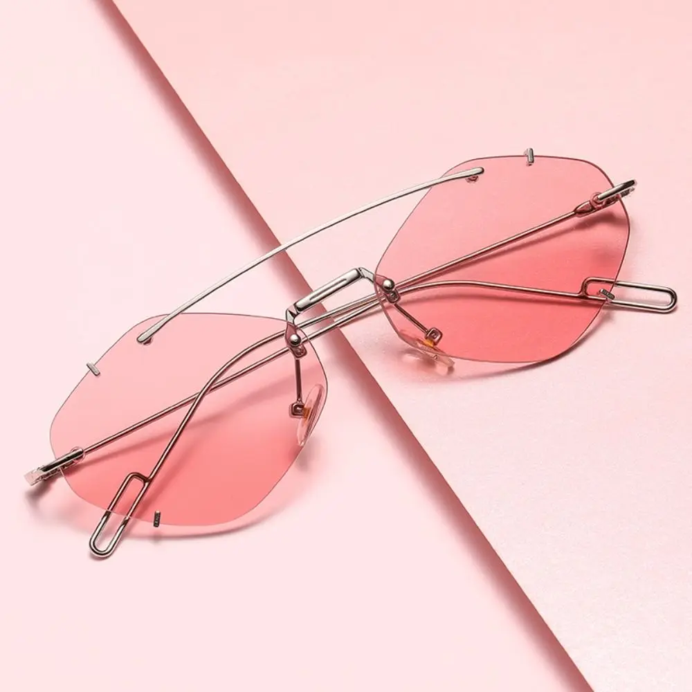 

Vintage UV400 Protection Hexagon Sunglasses Retro Trendy Rimless Sun Glasses 2000s Shades for Women & Men