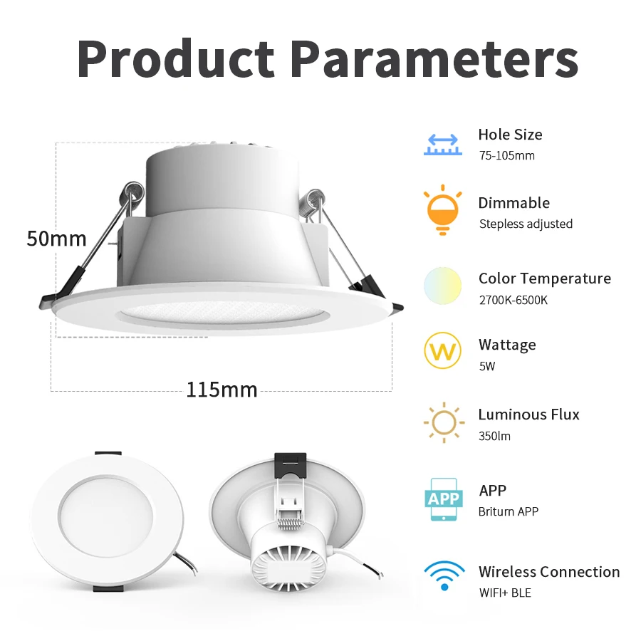 Wifi Smart Led Downlight Bluetooth Can Ceiling Light 75-105mm 5W 2.5inch Dimmable Works with Alexa Google Yandex Voice 100-240V