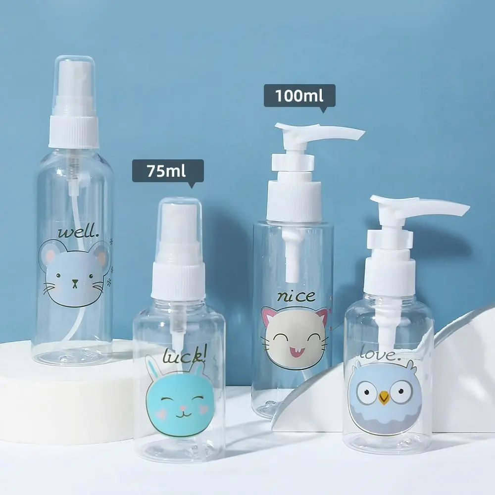 Mini Butelka z Rozpylaczem w Kształcie Kreskówki 30-100ml Wielokrotnego Użytku Pojemnik Kosmetyczny Butelka z Pompką Przeciskową Przenośny Rozpylacz do Płynów Podróżny