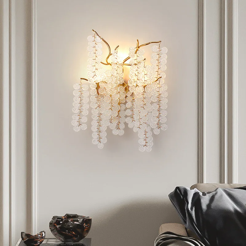 أباجورة غرفة نوم الجدار مصباح ما بعد الحداثة ضوء الفاخرة الفروع الإبداعية كريستال الإنترنت المشاهير 2021 غرفة المعيشة الجديدة backgr