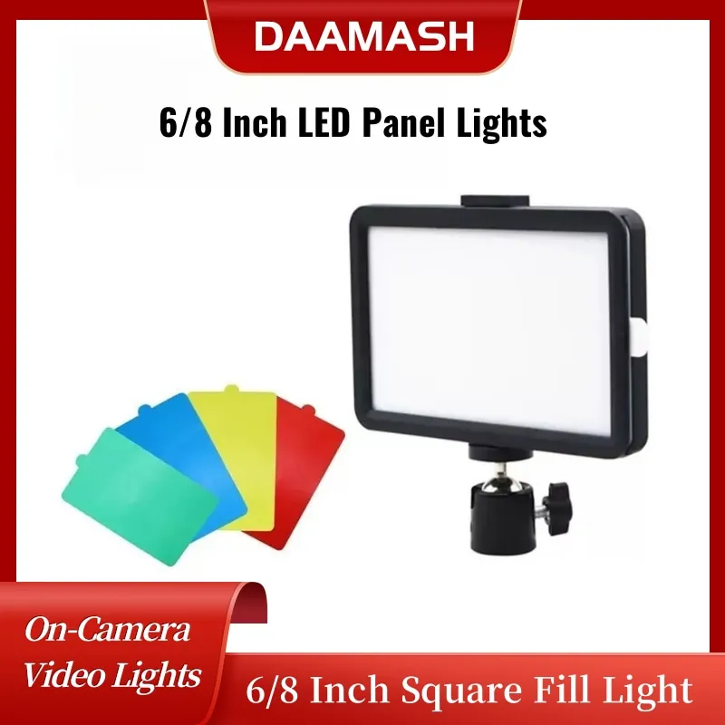 Luz de vídeo LED de 6/8 pulgadas y 4 filtros RGB, iluminación de cámara regulable para transmisión en vivo/YouTube/Studio