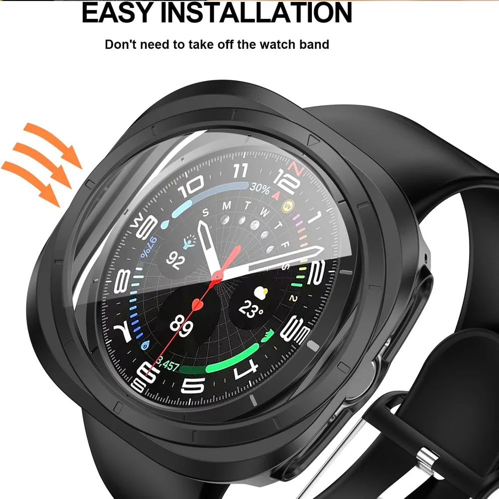 Tempered Glass+Case for Samsung Galaxy Watch 7 40mm 44mm PC Cover All-Around Protective Bumper Shell for Watch 7 Ultra 47mm
