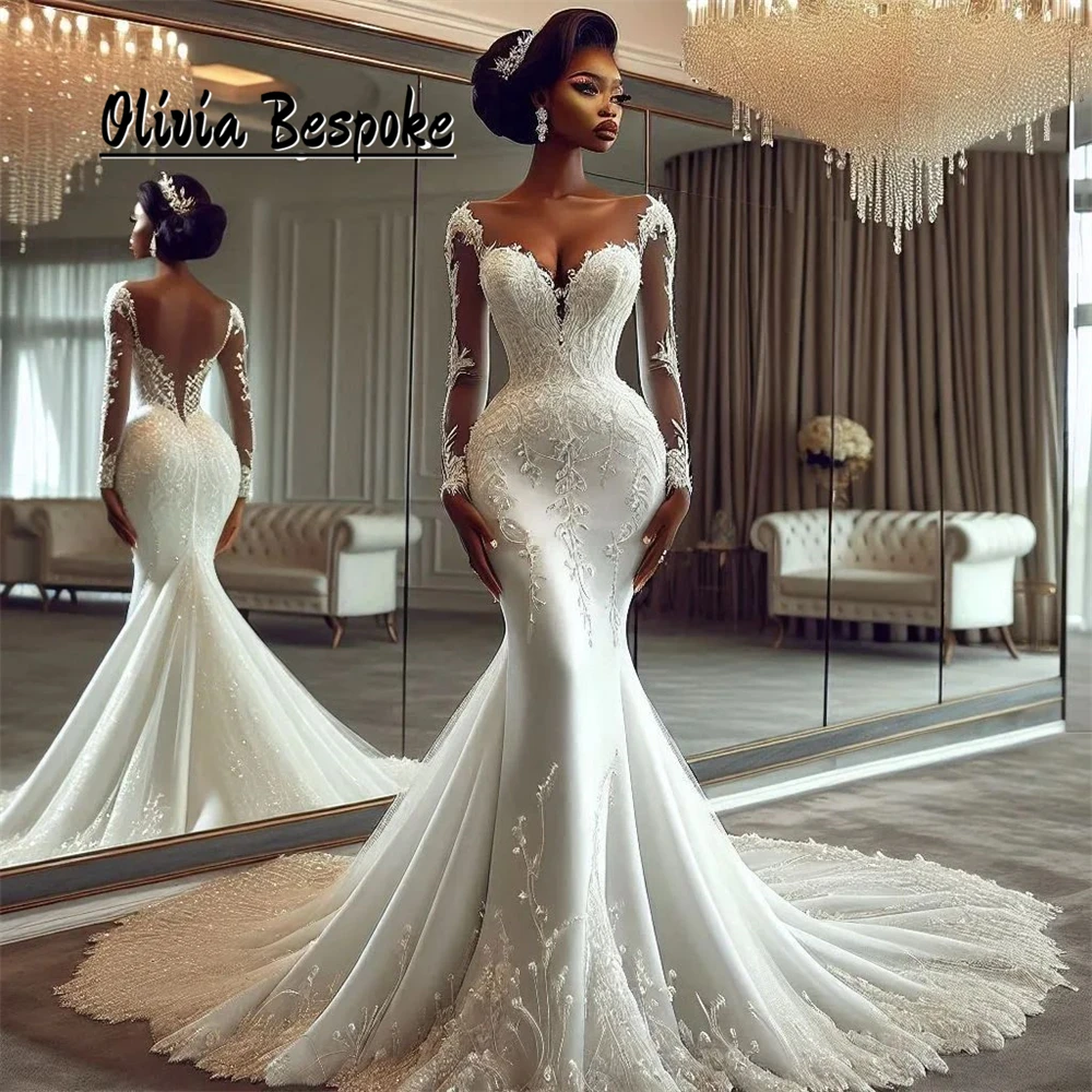 

Smashing Long Sleeves Aso Ebi Wedding Dresses 2025 Luxury Beaded Lace Appliques African Mermaid vestidos novias boda Customized