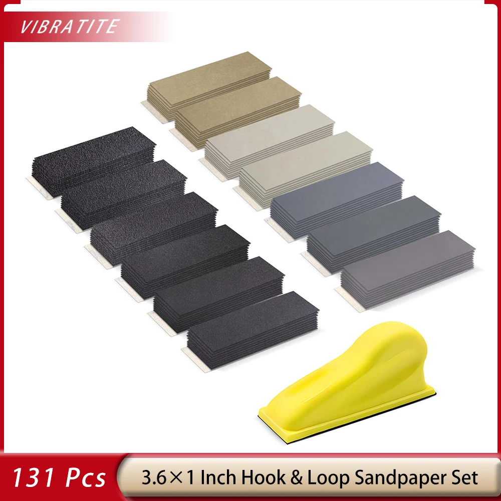 131 Pcs 3.5×1 inch Sander Kit  Hook and Loop Sandpaper Assorted 60 to 10000 Grits for DIY Crafts Wood Metal Tight Polishing