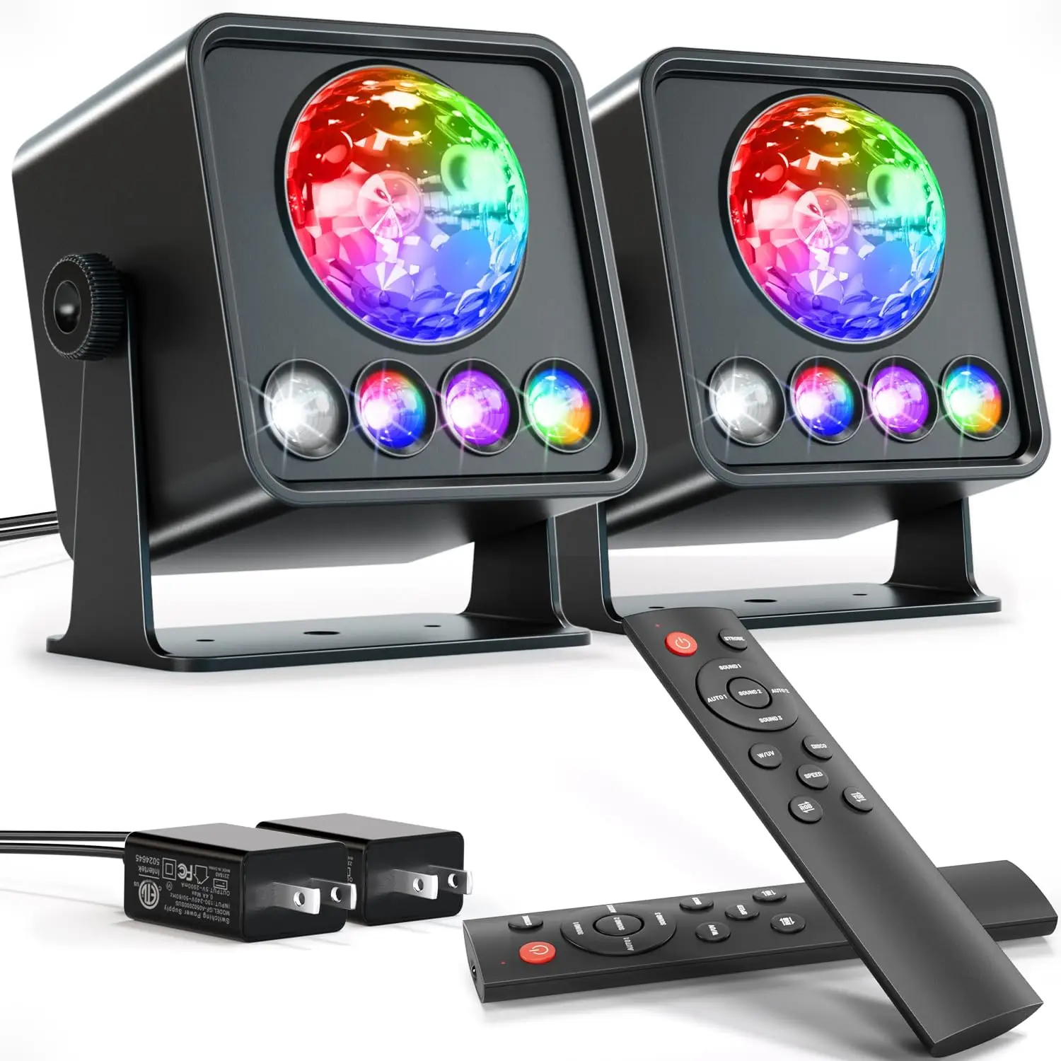 

2-Pack Disco Ball Party Lights with White, RGB, UV, YGB Modes for TikTok Live, Photography, Home Dance Decor