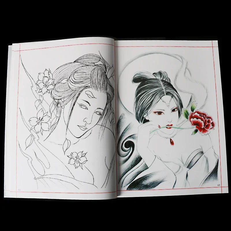 Love Geisha Tattoo Book - Ancient Chinese Beauties Pattern Embroidery Stencil Rose Tattoos - Beautiful Tattoo Design Collection