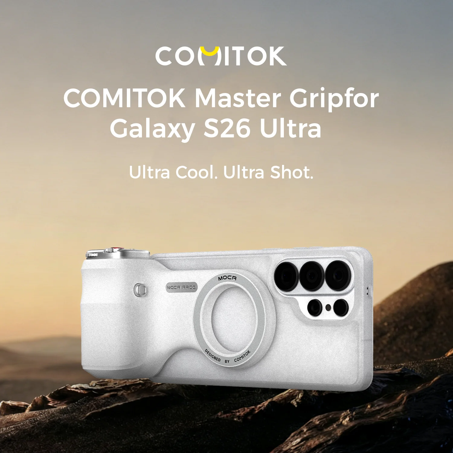 

Магнитный держатель COMITOK MOCA ARCO для камеры Galaxy S26 Ultra со съемной ручкой и чехлом для видеоблогов и селфи