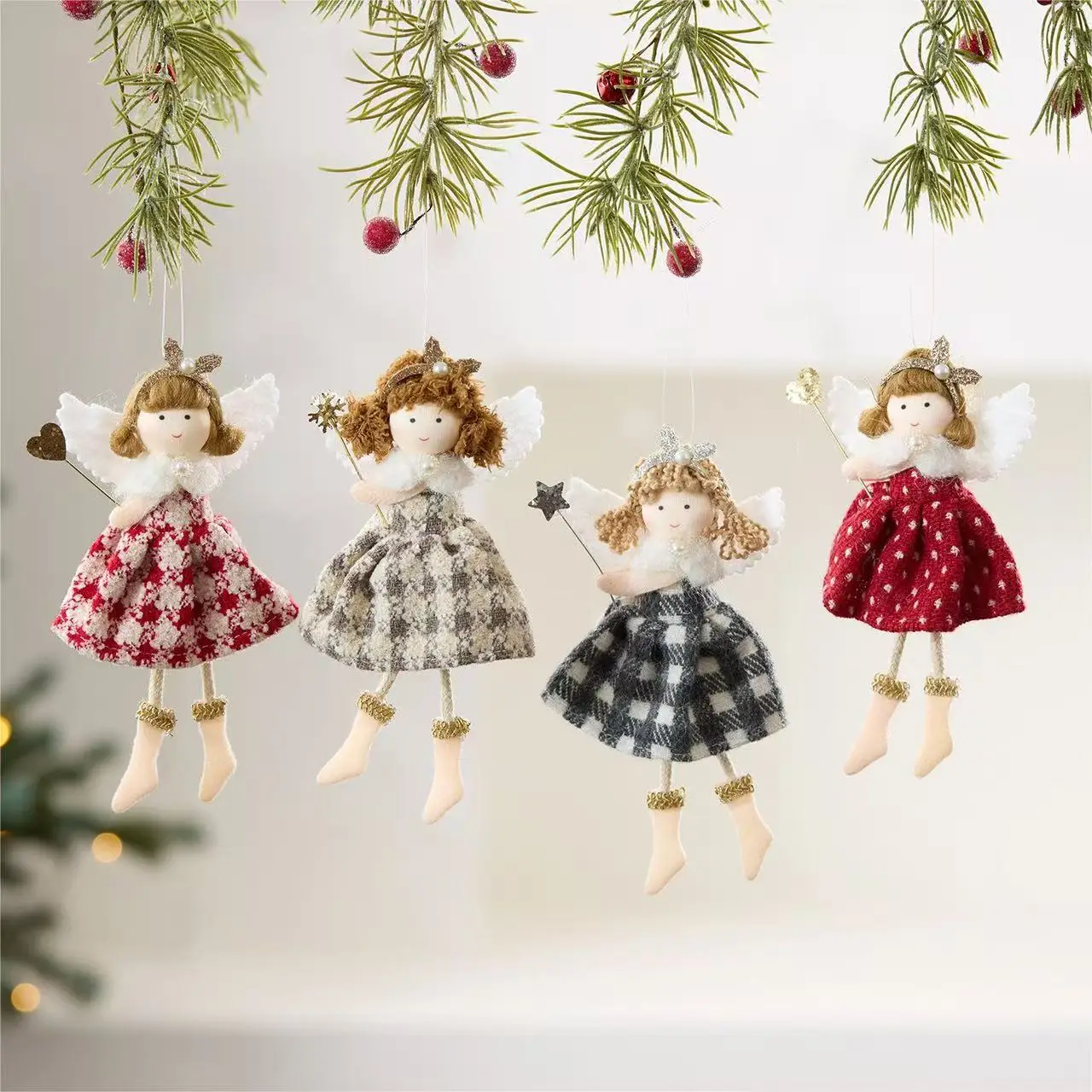 

New Cute Girls Angel Ornaments for Christmas Tree Decorations Creative Fabric Elf Pendants Kids Bedroom Decor Xmas Gifts
