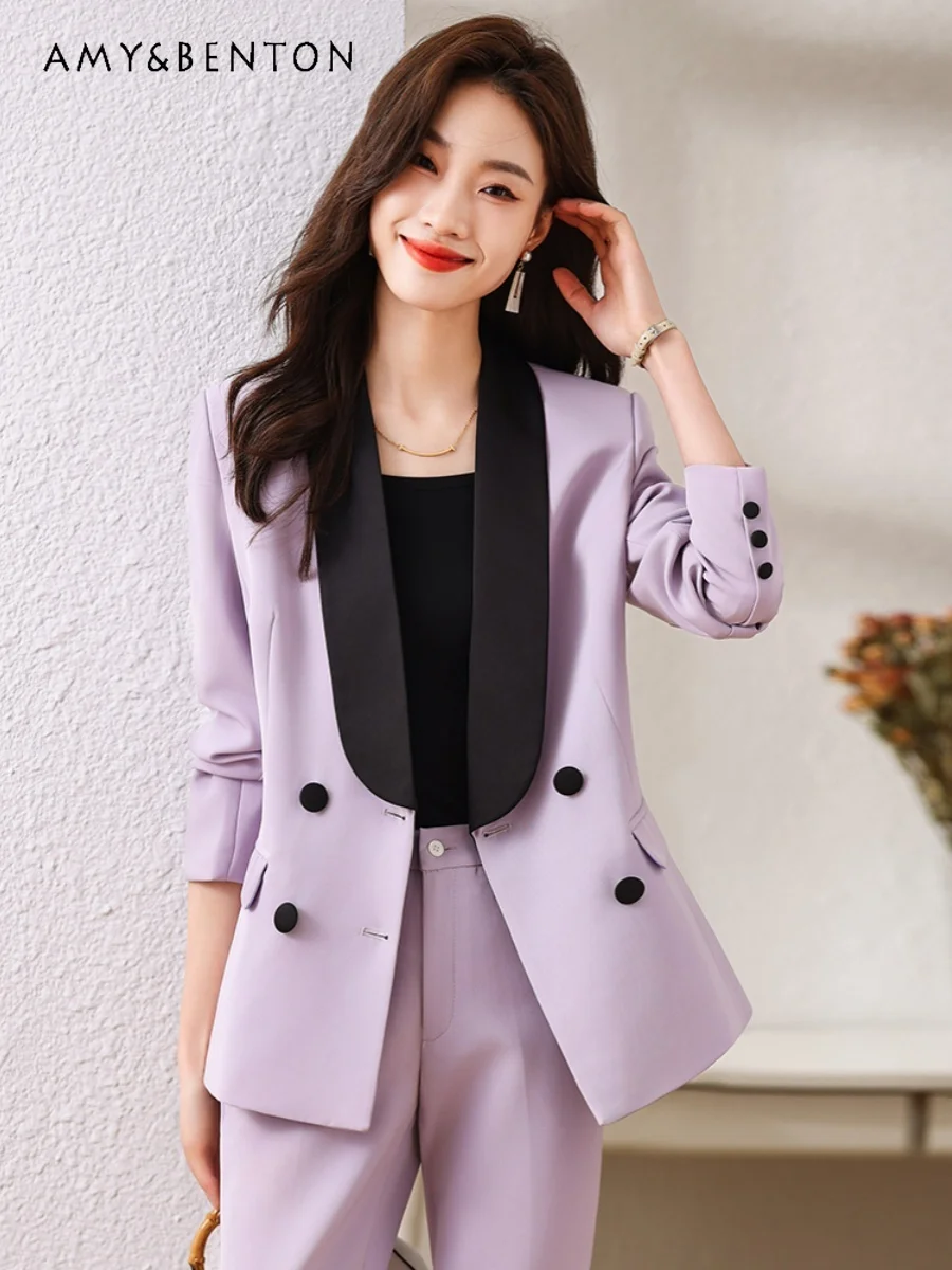 

Office Lady Suit Women High-end Professional Clothes Graceful Ladies Patchwork Casual Suit Jacket Straight Pants Two-piece Set