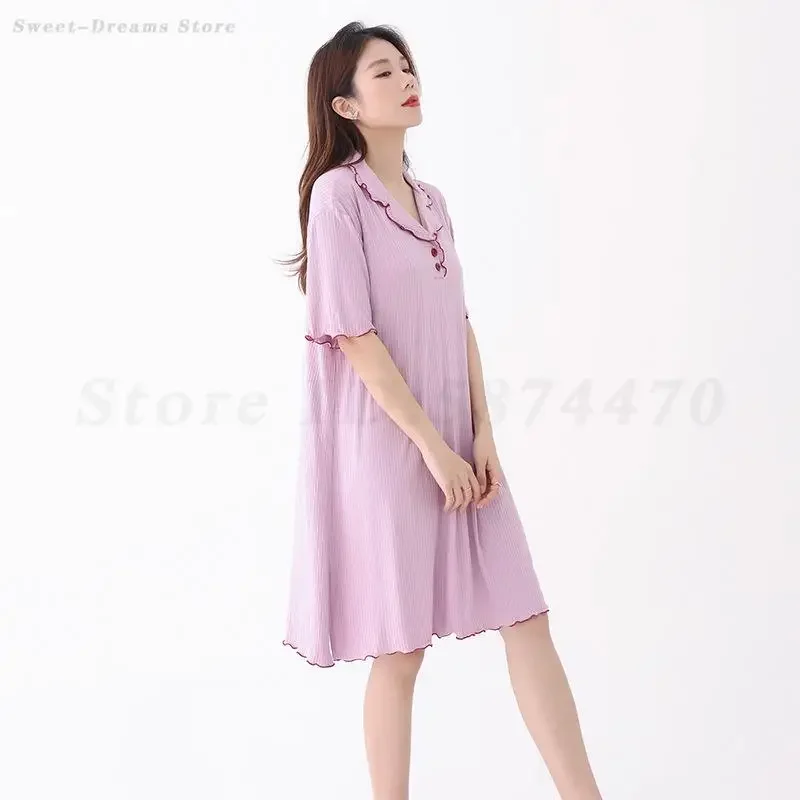 

Women Soft Modal Sleepdress Home Wear Summer Short Sleeve Nightdress Lingerie Sleepwear Loose Lapel Nightgown Loungewear