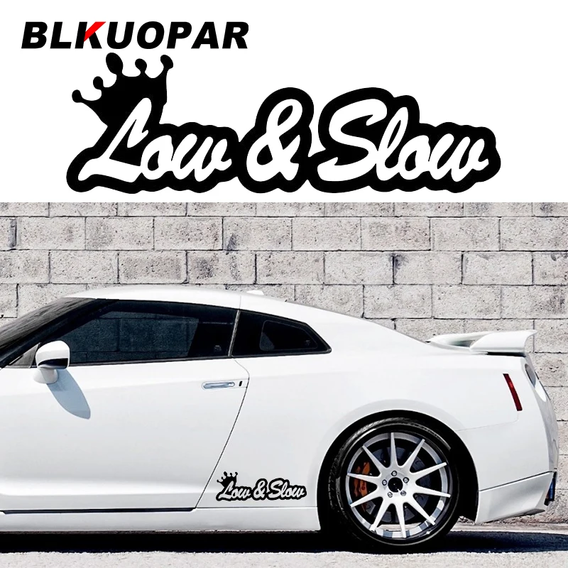 

BLKUOPAR Низкая и медленная Корона с буквами, текстовая полоса, наклейка, модный силуэт, автомобильные наклейки, окна, бампер, защита двери автомобиля на колесах