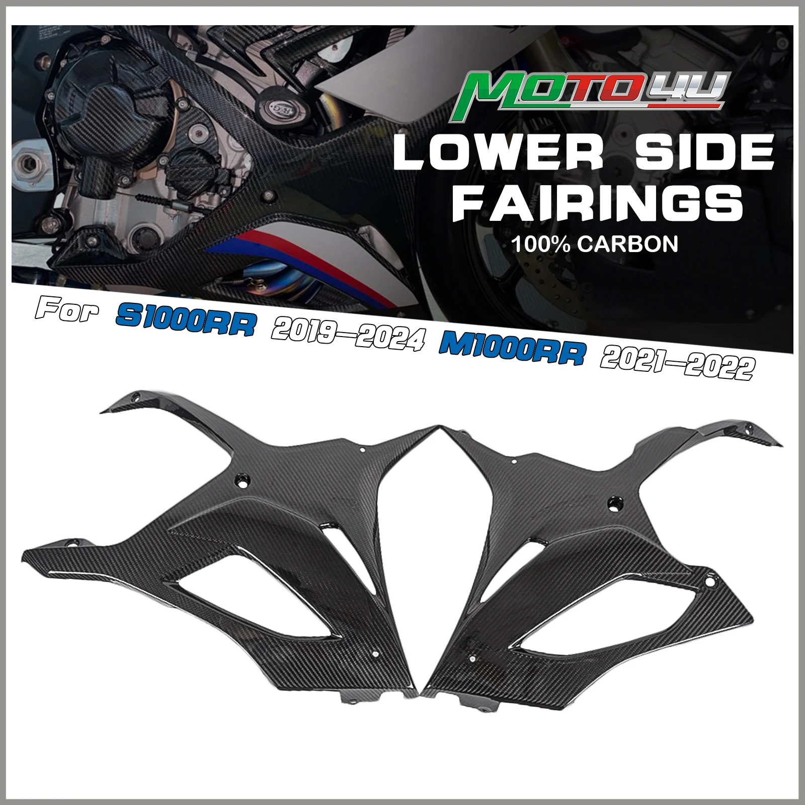 

For BMW S1000RR S1000 RR 2019 2020 2021 100% Carbon Fiber Belly Pan Fairings Side Protection Cover Motorcycle Modification