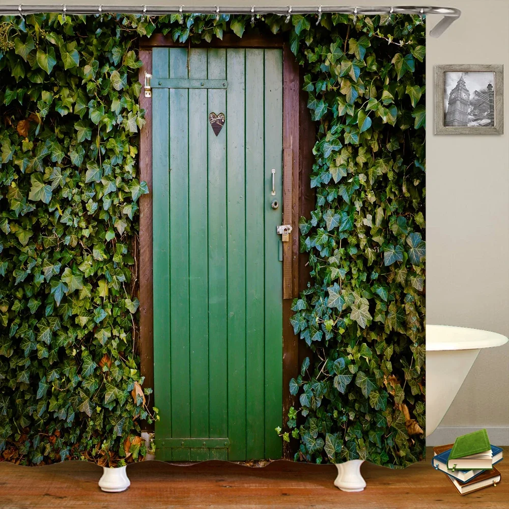 Green Plant leaves window Garden Printing Bathroom Shower Curtain Landscape Home Decoration Waterproof Curtain with Hook Curtain