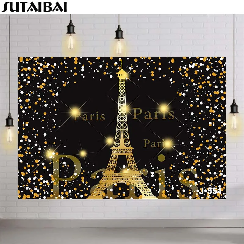 

Paris Happy Birthday Backdrop Eiffel Tower Photography Background Party Decorations Girl Supplies Table Photo Backgrounds Studio