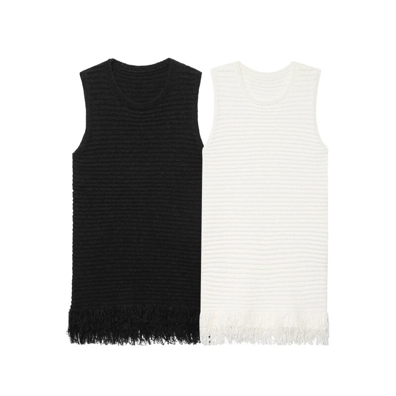 Glands rayures horizontales tricot gilet robe solide blanc sans manches été femmes dame mode Streetwear robes courtes