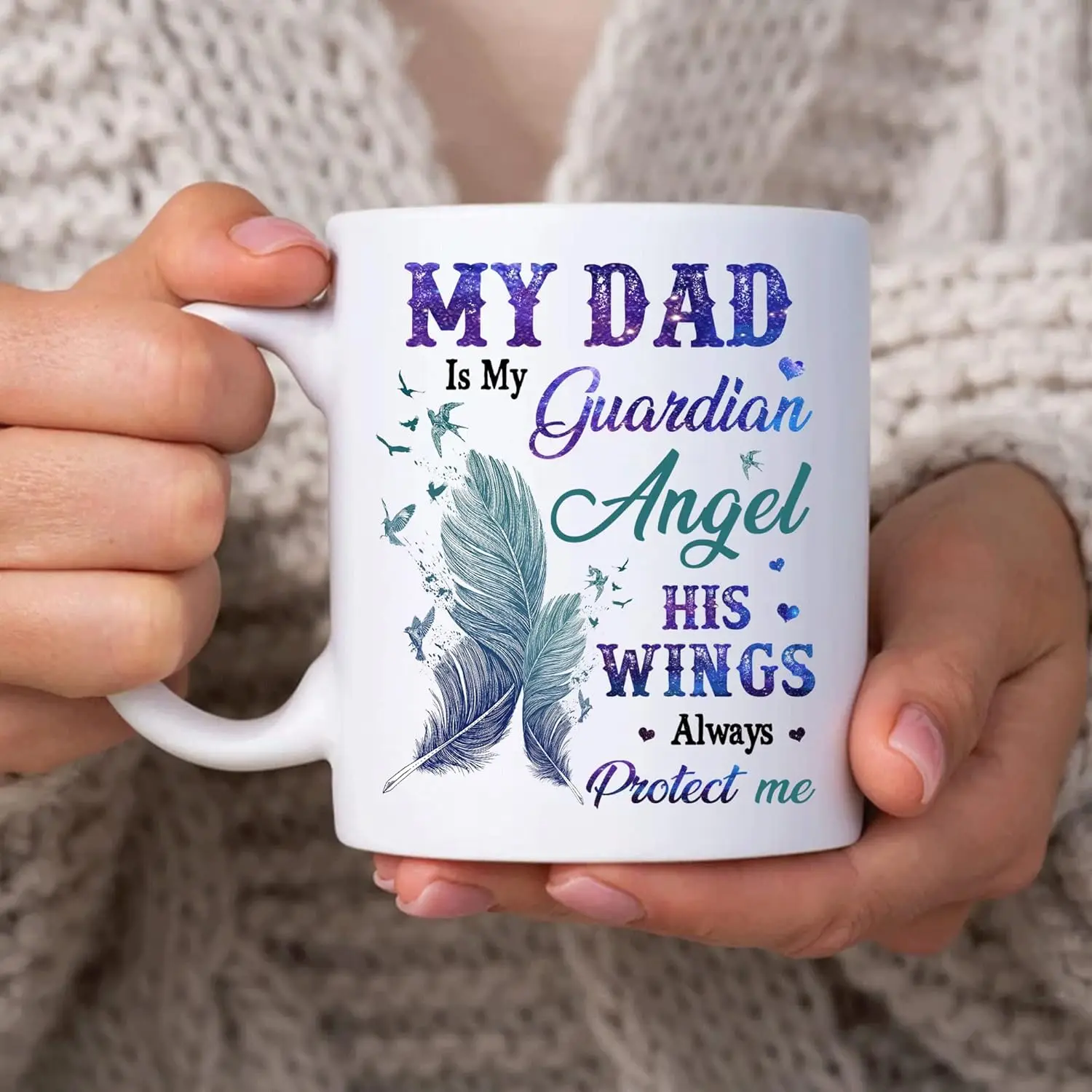 My Dad Is My Guardian Angel 11oz White Ceramic Coffee Tea Mug, Memorial Gifts For Loss Dad, Fathers, Step-fathers In Heaven
