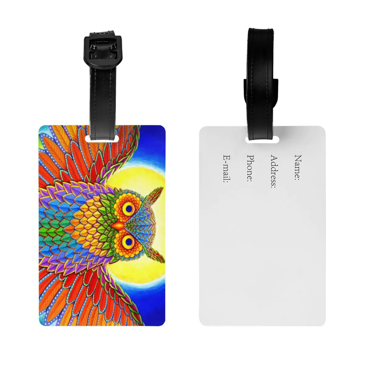 Custom Rainbow Owl Luggage Tag Privacy Protection Baggage Tags Travel Bag Labels Suitcase