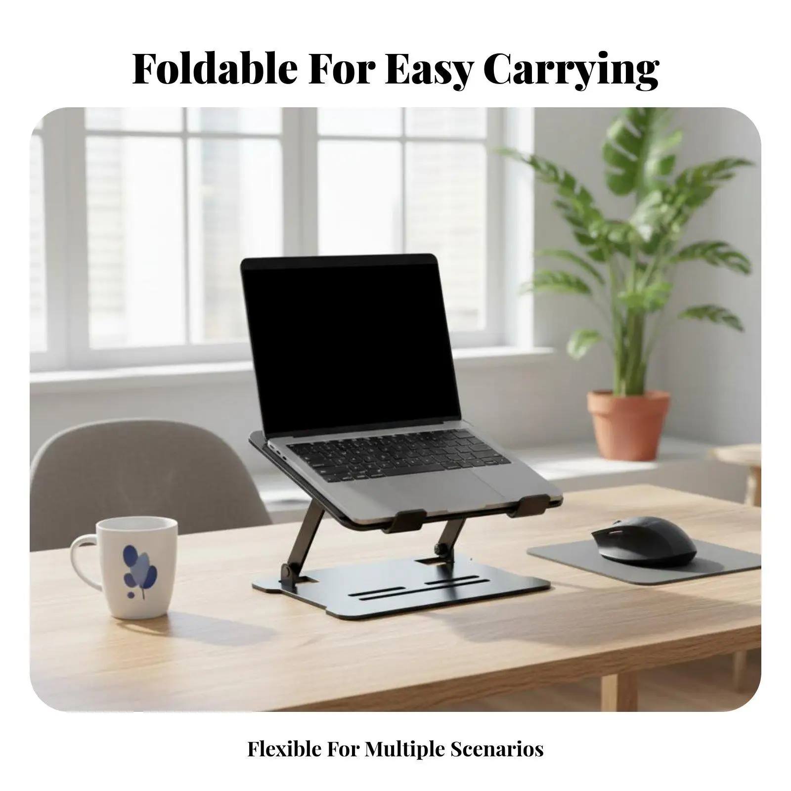 Ergonomic Laptop Riser Stand Foldable Portable Computer Elevator Ventilated Carbon Steel Desk Holder with Anti Slip Pads for