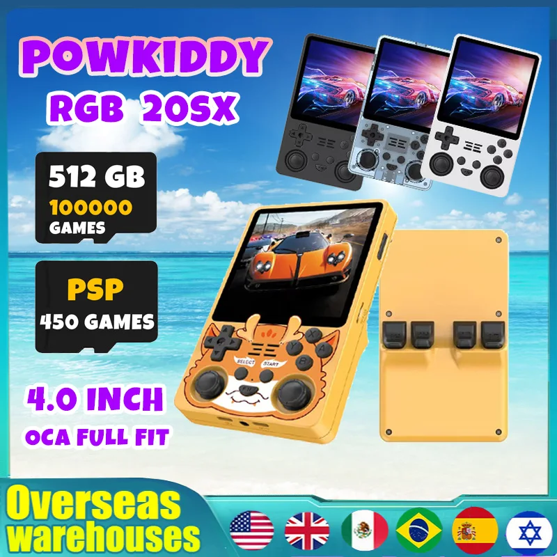 

New Powkiddy Rgb20sx Portable Handheld Game Console Linux Os Built-in Wifi 4.0 Inch Ips Screen Retro Game 512g 100000games