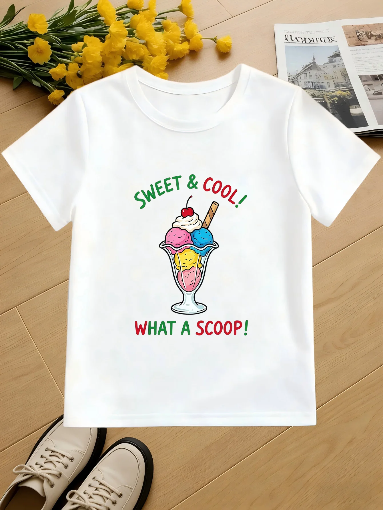 Ice Cream Sweet Cool Print Kids Cotton T Shirt Boys Girls Parent Child Matching Short Sleeve Summer Children Daily Family Tees