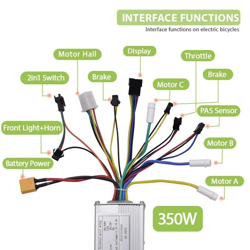 

Электрический бесщеточный контроллер для скутера, электронного велосипеда, аксессуаров для велосипеда, контроллер электрического велосипеда 350 Вт, 500 Вт, 24 В, 36 В, 48 В, 60 В