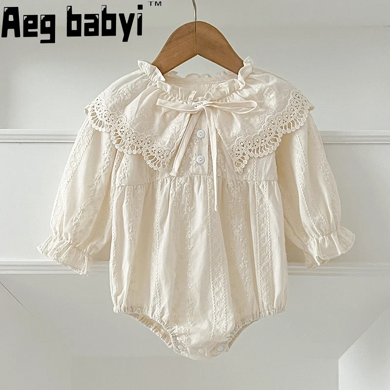 

Autumn New Baby Girls Romper Baby Girls Korean Lace Collar Embroidery Long Sleeve Bodysuit Cotton Infant Clothes Spring 0-24M