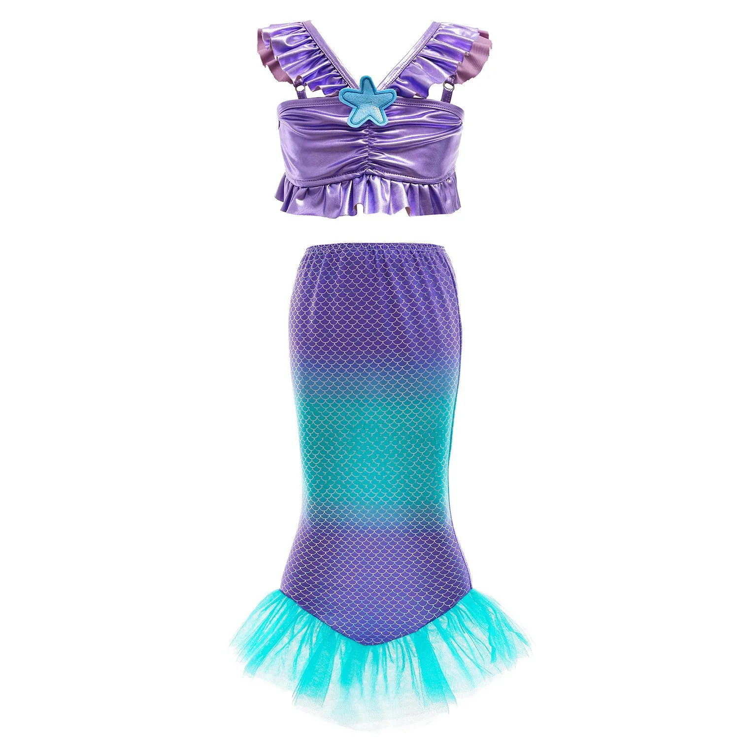 Disney Little Mermaid Ariel Princess Costume Cosplay Children Carnival Birthday Purple Sling Two Piece Set Princess Dresses