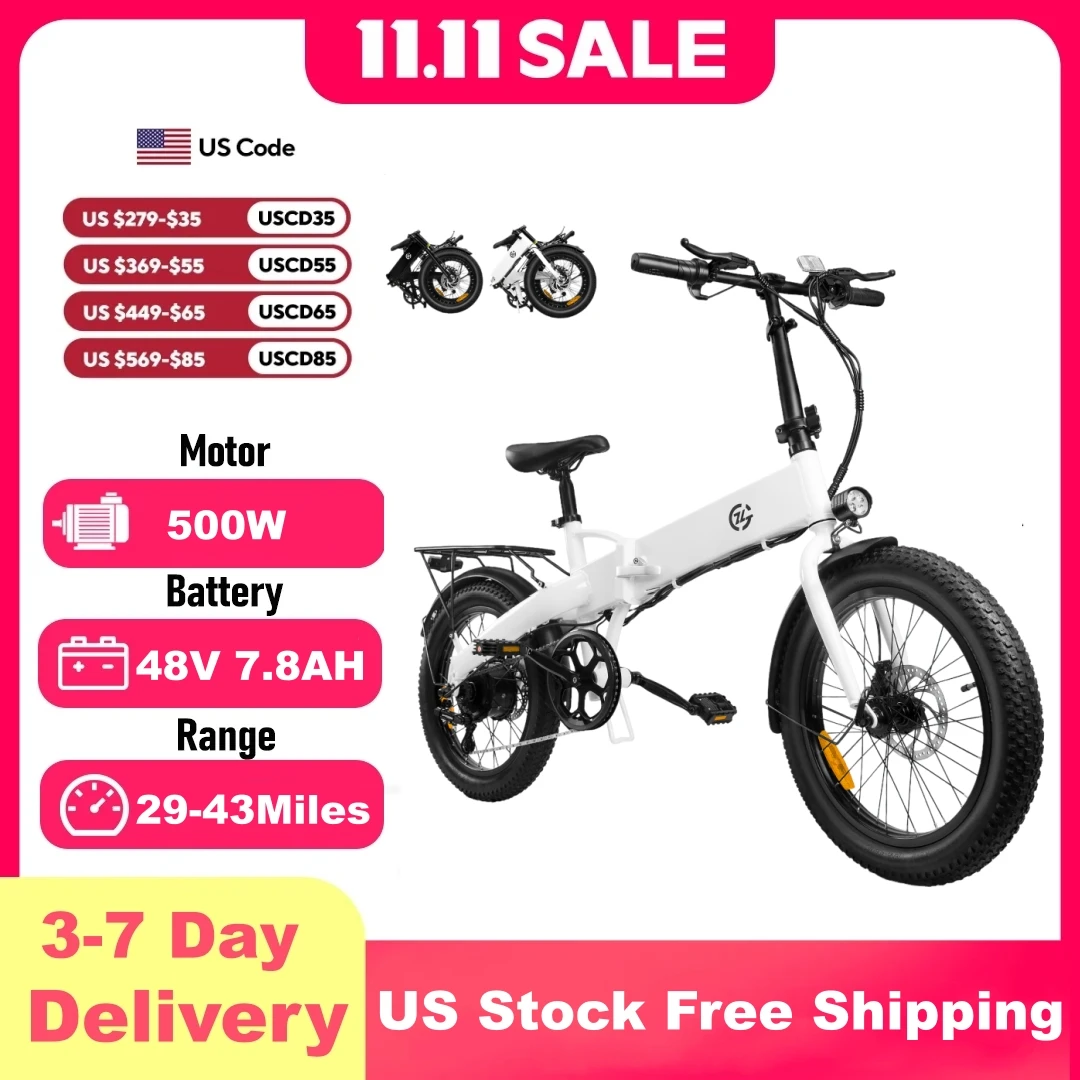 

500W engine adult folding electric bicycle, 20 inch tires 48v7.8ah, 20 miles/hour 43 miles range, folding mini city riding elect