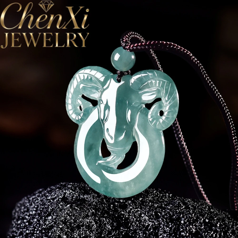 Genuine Natural Grade A Icy Jadeite Pendant Openwork Hand Carved Chinese Zodiac Sheep Necklace Unisex Fashion Jade Jewelry Gift