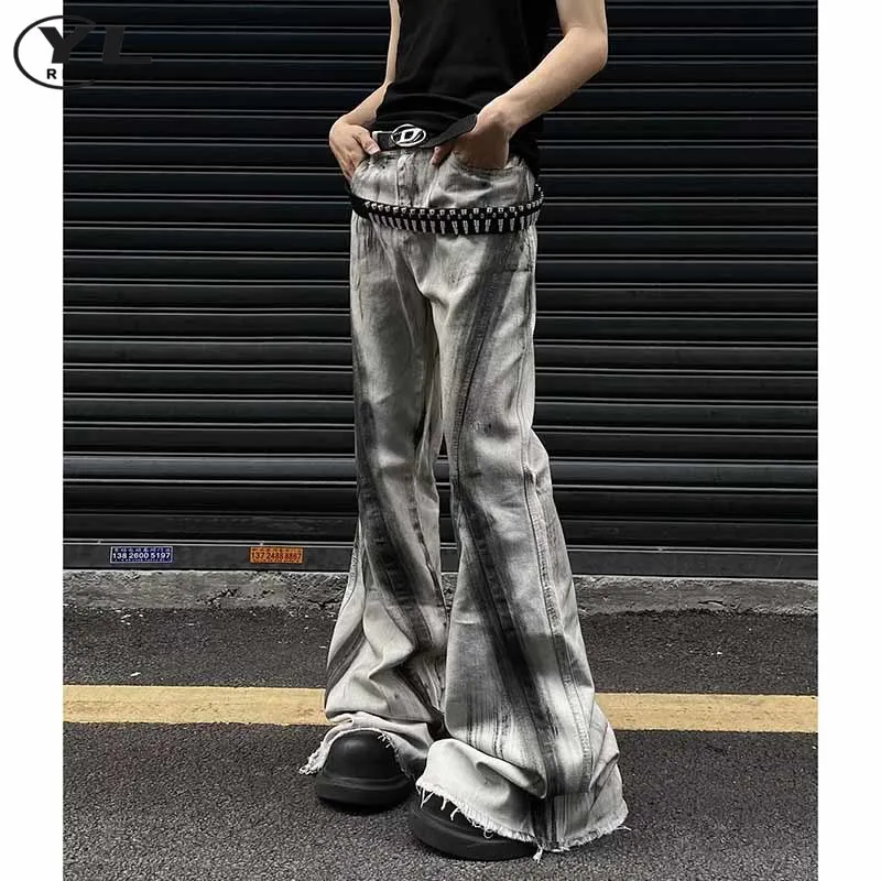 High Street Micro Horn Jeans Men Woman Harajuku Y2k Tie Dye Loose Straight Denim Pants Spring American Retro Wide Leg Trousers