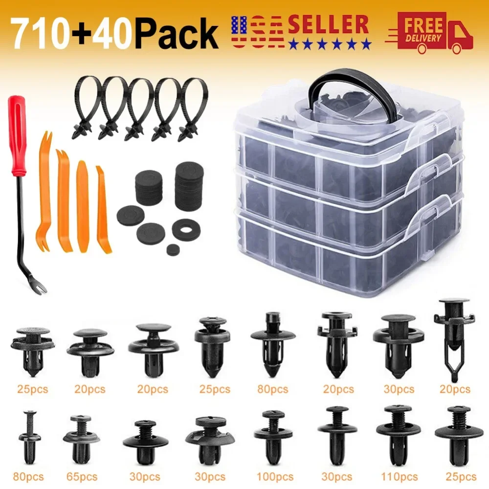 

Набор автомобильных крепежных клипс (750 шт.): фиксаторы, защелки, заклепки для бампера