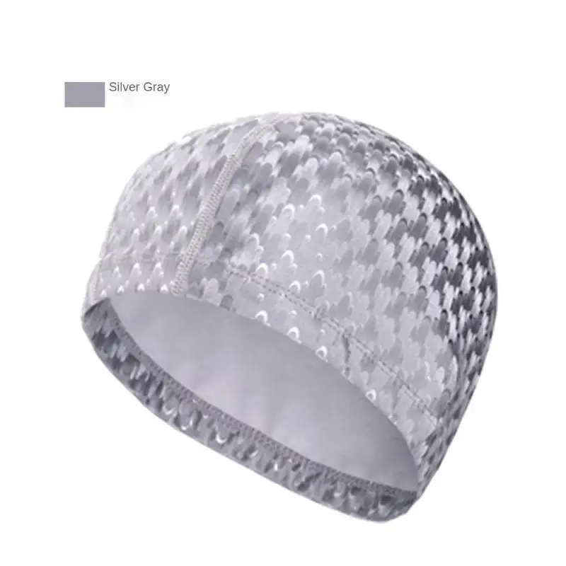 PVC Fabric Swimming Caps Men Women Swim Pool Hat Crystal Water Cube Grids Waterproof Ears Long Hair Sport Hat Accessorie