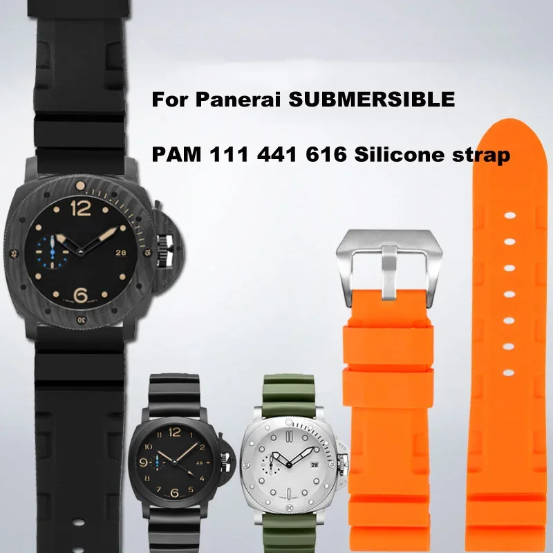 Watch Band For Panerai SUBMERSIBLE PAM 111 441 616 Soft Silicone Rubber 22mm 24mm Men Watch Strap Bracelet